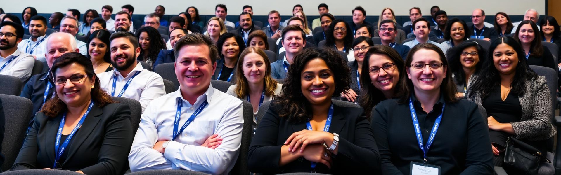 Public relations professionals seated in a conference auditorium